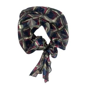 A. W. Items Inc Pre-Tie Scarf Blue Burgundy Plaid Silk Feel Rosette Hook Loop
